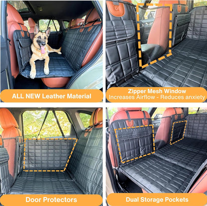 LuxeOrbit Car Seat Cover Waterproof Dog Car Seat Cover with Mesh Window and Storage Pockets Dogs Car Backseat Extender SUV Car Travel Bed