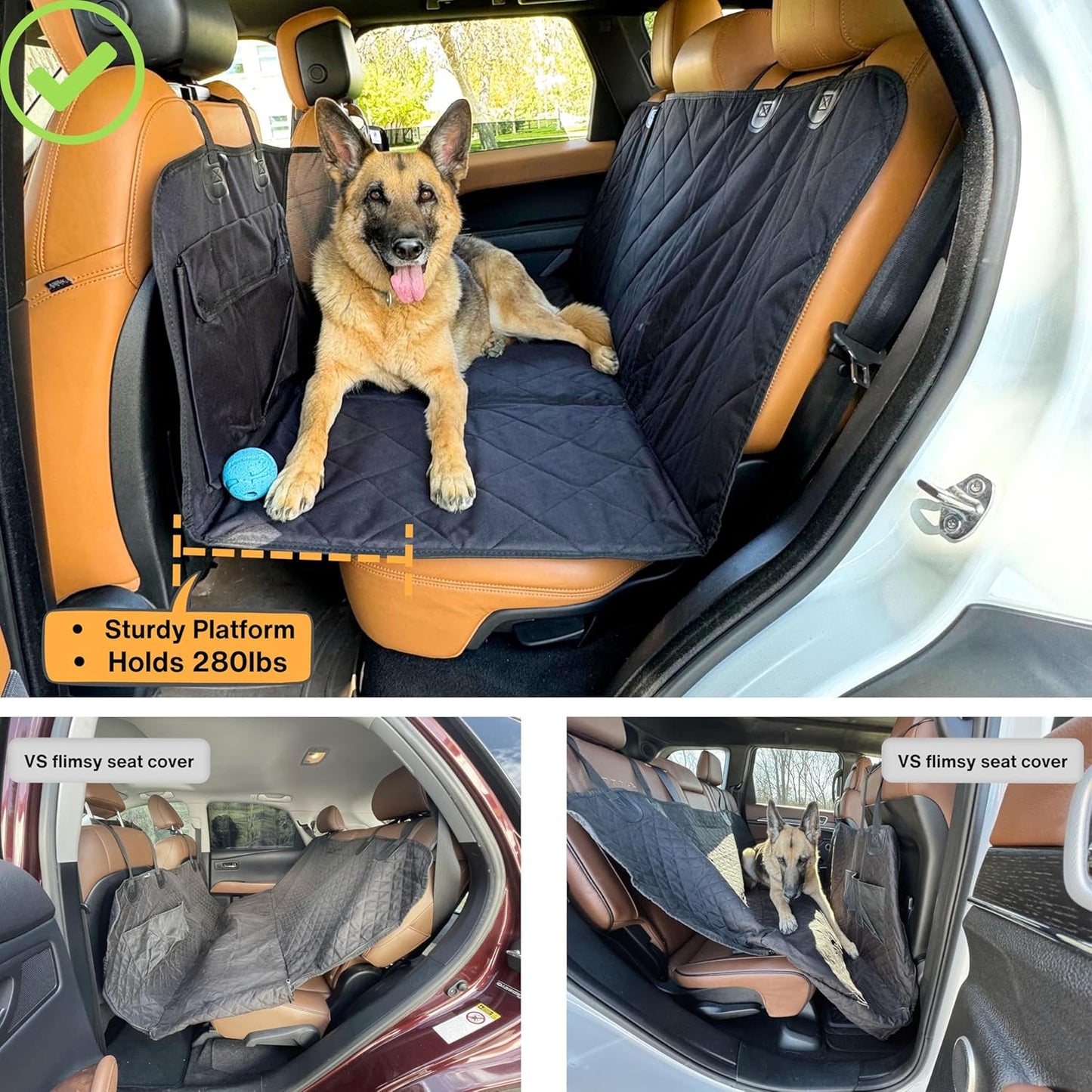 LuxeOrbit Car Seat Cover Waterproof Dog Car Seat Cover with Mesh Window and Storage Pockets Dogs Car Backseat Extender SUV Car Travel Bed