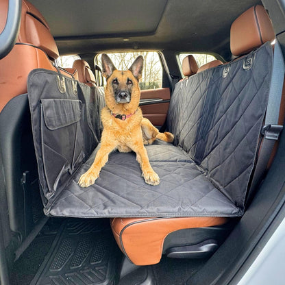 LuxeOrbit Car Seat Cover Waterproof Dog Car Seat Cover with Mesh Window and Storage Pockets Dogs Car Backseat Extender SUV Car Travel Bed