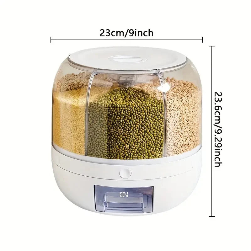 LuxeOrbit 1PC Rice and Grain Storage Box 360° Rotating Dispenser Moisture Resistant Sealed Container For Grain Pet Food Kitchen Products