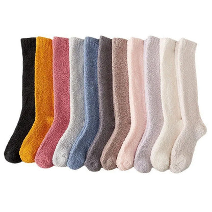 LuxeOrbit Women Solid Coral Fleece Long Socks Thick Warm Leg Stockings High Knee Socks Winter Floor Socks Calf socks