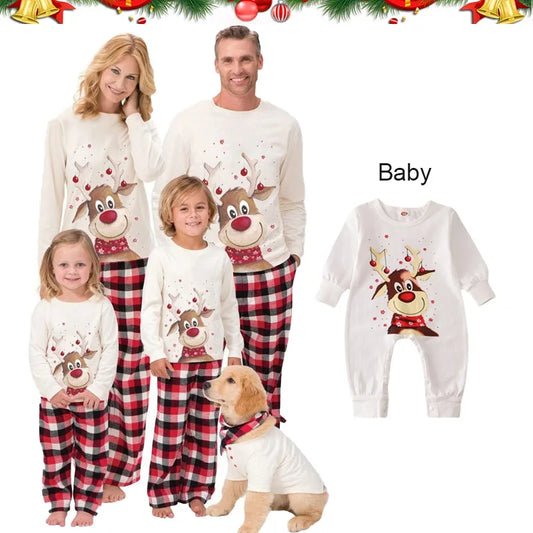 LuxeOrbit Xmas Family Matching Pajamas Set Cute Deer Adult Kid Baby Family Matching Outfits 2022 Christmas Family Pj's Dog Clothes Scarf