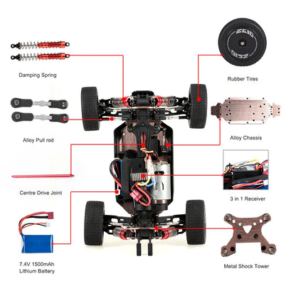 LuxeOrbit 144010 And 144001 RC Cars  2.4G 4WD Remote Control Car 75 KM/H High Speed Metal Chassis Electric Racing for Children Gift