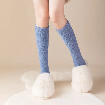 LuxeOrbit Women Solid Coral Fleece Long Socks Thick Warm Leg Stockings High Knee Socks Winter Floor Socks Calf socks