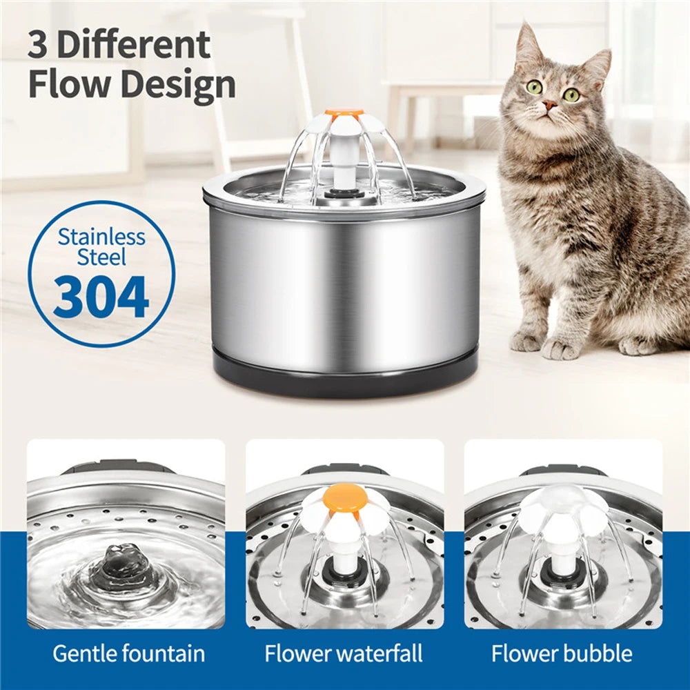 LuxeOrbit 2L Automatic Drinking Fountain With Fountain Filter Drink Fountain Pet Stainless Steel Drinking Fountain Cat Dog Water Supplies