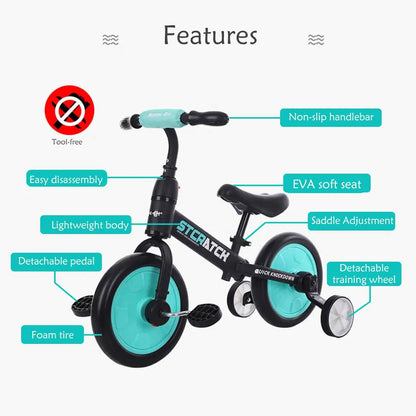 LuxeOrbit Toy Kids Balance Bike Ultralight Kids Riding Bicycle for 1- 5 Years Baby Walker Scooter Auxiliary wheel No-Pedal Learn