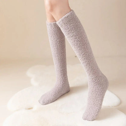 LuxeOrbit Women Solid Coral Fleece Long Socks Thick Warm Leg Stockings High Knee Socks Winter Floor Socks Calf socks