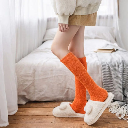 LuxeOrbit Women Solid Coral Fleece Long Socks Thick Warm Leg Stockings High Knee Socks Winter Floor Socks Calf socks