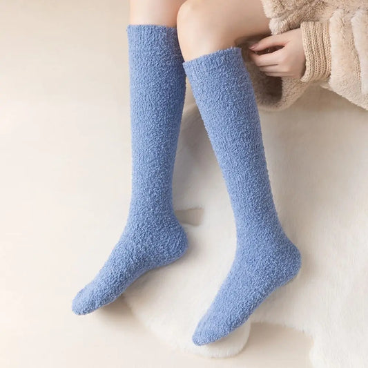 LuxeOrbit Women Solid Coral Fleece Long Socks Thick Warm Leg Stockings High Knee Socks Winter Floor Socks Calf socks