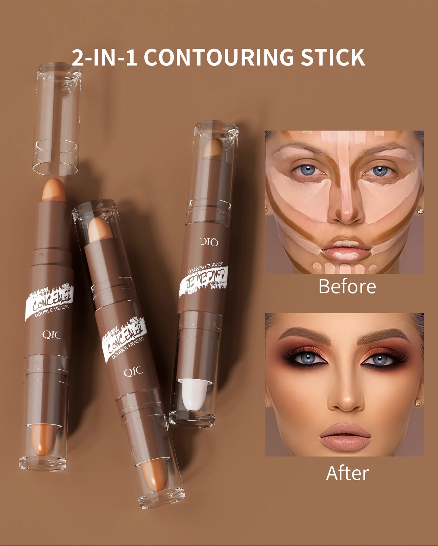 Brown Tube Dual Ended Finishing Stick Highlighting Highlighting Shadow Face Contouring Concealer Stick