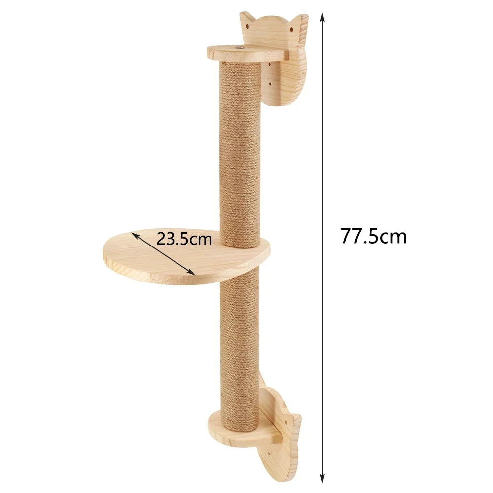 LuxeOrbit Cat Climbing Tree Wall Mounted Wooden Cat Shelves Jumping Furniture Cat Scratching Post Hammock Stairs Playing Climbing Frame