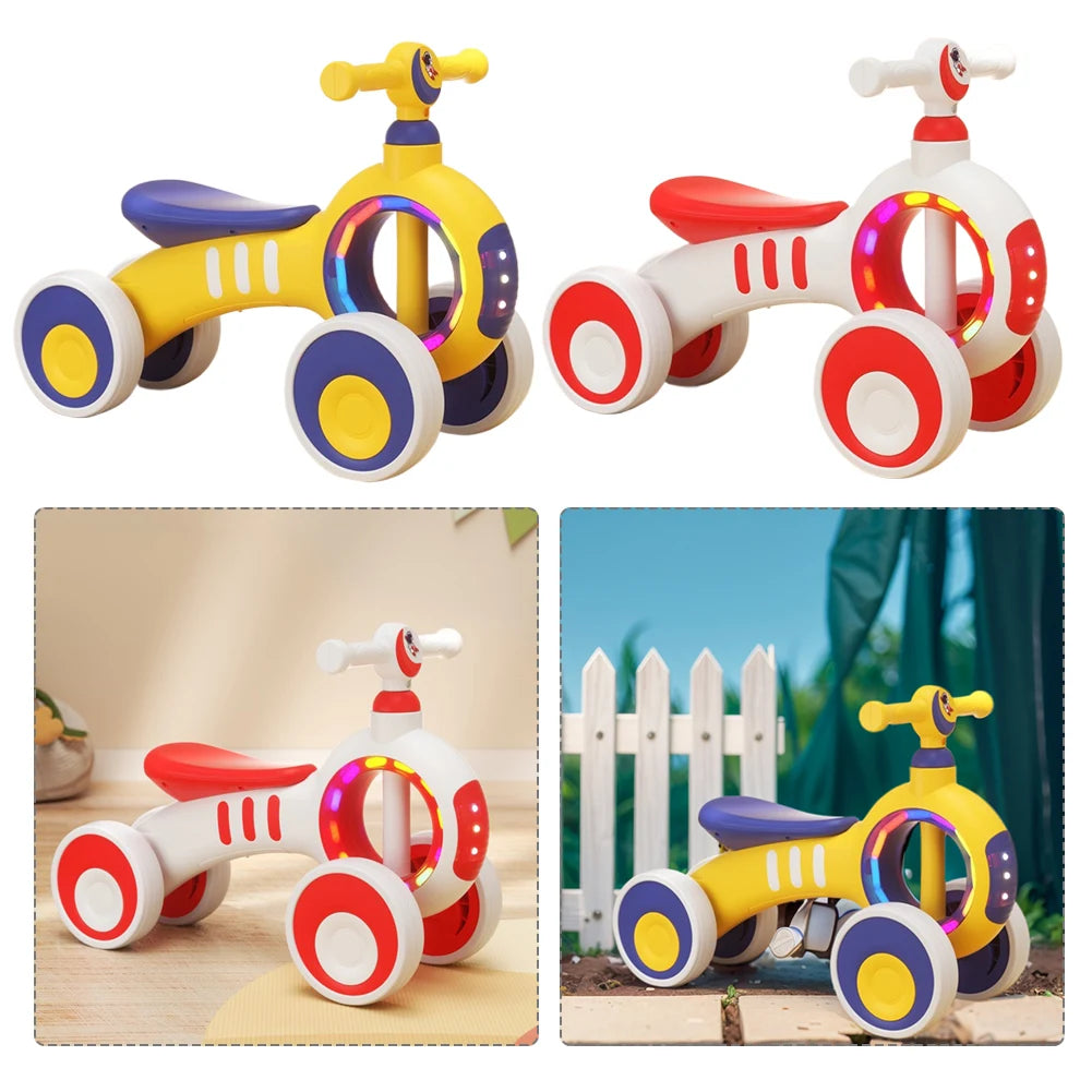 LuxeOrbit 4 Wheel Kids Balance Bike Funny Toddler Training Bicycle Safe No Pedal Bike Wheel No Pedal Training Bicycle Gifts for Kids