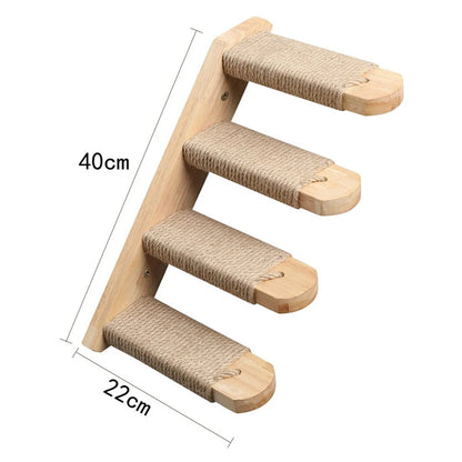 LuxeOrbit Cat Climbing Tree Wall Mounted Wooden Cat Shelves Jumping Furniture Cat Scratching Post Hammock Stairs Playing Climbing Frame