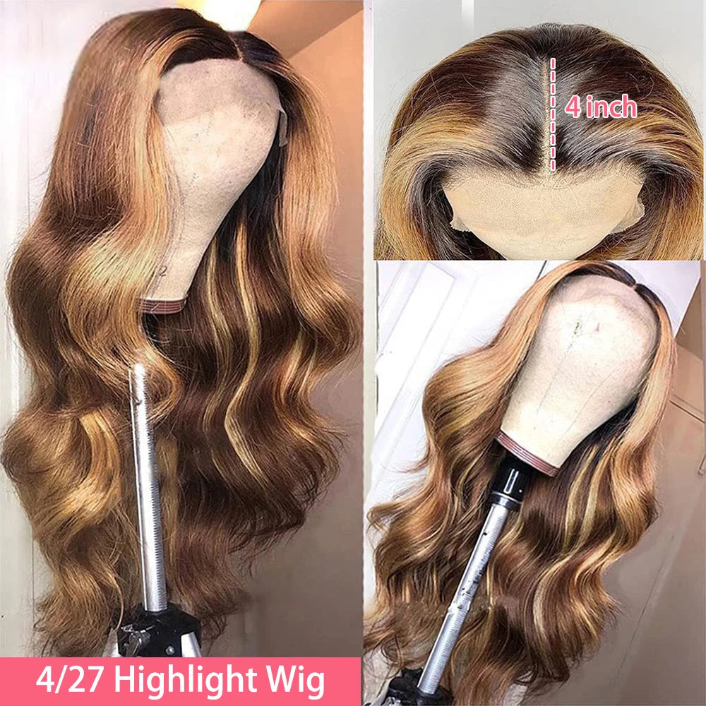 LuxeOrbit 13x6 Highlight Lace Frontal Wig Human Hair Body Wave Ombre Colored Honey Blonde Lace Front Human Hair Wigs For Women Pre Plucked