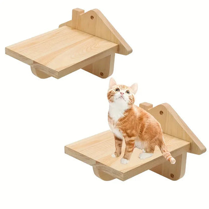 LuxeOrbit Cat Climbing Tree Wall Mounted Wooden Cat Shelves Jumping Furniture Cat Scratching Post Hammock Stairs Playing Climbing Frame