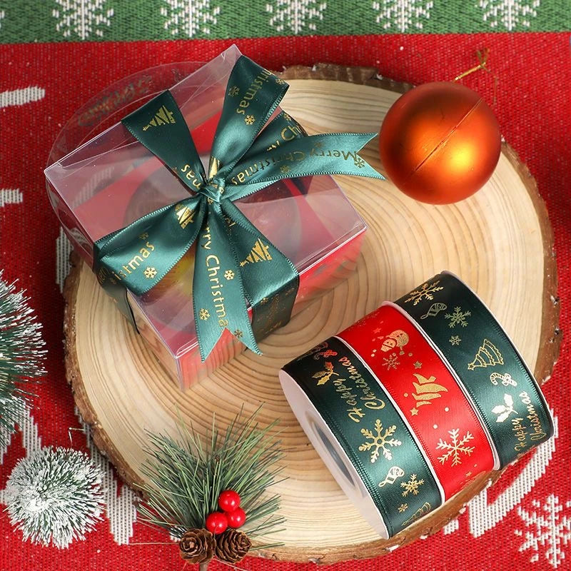 LuxeOrbit 5yards 1inch 25mm Christmas Ribbon Printed Christmas Polyester Ribbon For Handmade Design Christmas Decoration DIY Gift Packing