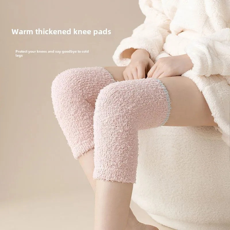 LuxeOrbit Women Fur Warm Knee Pads Winter Coral Fleece Thick Soft Leg Arthritis Kneepad Knee Warmer Running Knee Protector Long Socks