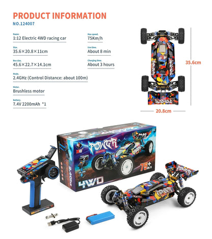 LuxeOrbit 124017 75KM/H 4WD RC Car Professional Monster Truck High Speed Drift Racing Remote Control Cars Children's Toys for Boys