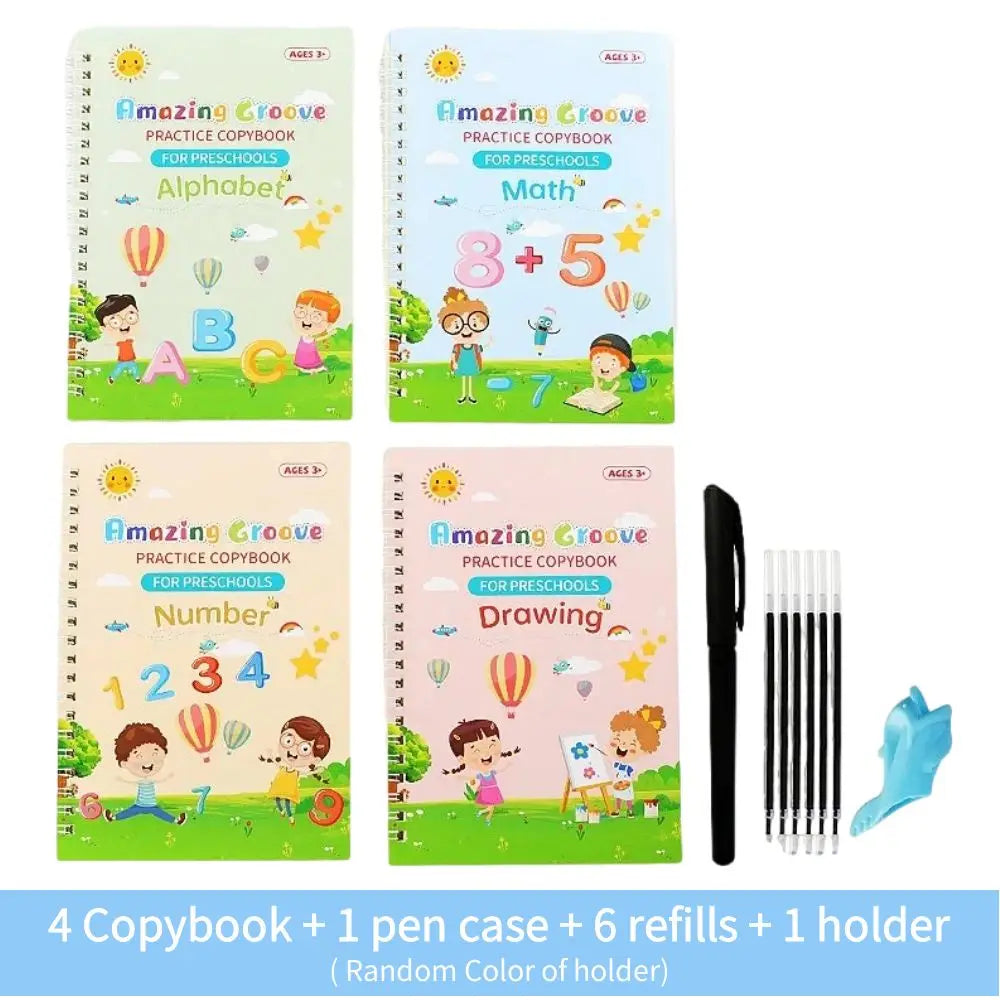 LuxeOrbit Copy Book Magic Practice Children's Book Reusable Free Wipe Children's Toys Writing Stickers English Copy Book Practice Parent