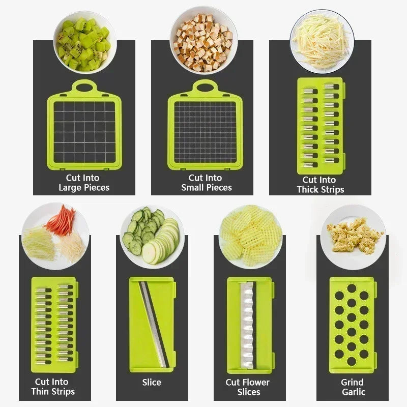 LuxeOrbit 14/16 in 1 Multifunctional Vegetable Chopper Handle Food Grate Food Chopper Vegetable Slicer Dicer Cut Kitchen Items Cocina