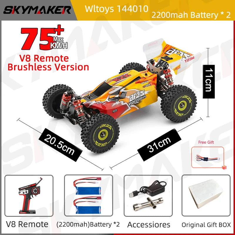 LuxeOrbit 144010 V8 RC Car Brushless 1:14 75Km/H High Speed Metal 4WD Drive Off-Road 2.4G Transmitter 1/14 RC Racing Car  VS 144010