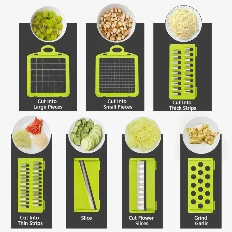 LuxeOrbit 14/16 in 1 Multifunctional Vegetable Chopper Handle Food Grate Food Chopper Vegetable Slicer Dicer Cut Kitchen Items Cocina