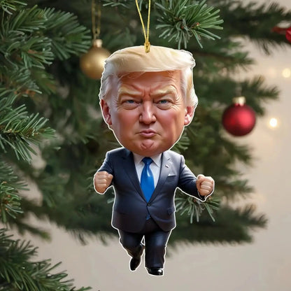 LuxeOrbit Trump-Inspired Acrylic Christmas Decor Hanging Ornament for Car and Tree Perfect Holiday Gift Funny Cartoon Pendant