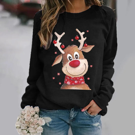 LuxeOrbit Christmas Sweatshirts Reindeer Pattern 3D Print Women Streetwear Casual Long Sleeve Hoodies Y2k Pullovers Tops Female Clothing