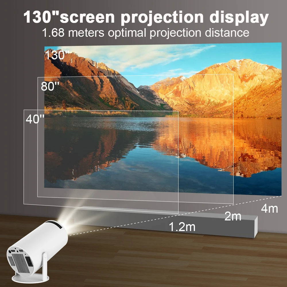 LuxeOrbit Android 11Projector 1280*720P 4K Wifi6 200ANSI AllwinnerH713 180° flexible BT5.0 Home Cinema Outdoor portable Projetor