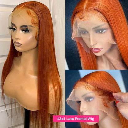 LuxeOrbit 13x6 Ginger Straight Lace Front Human Hair 13x4 HD Transparent Lace Frontal Wig 200 Density  Brazilian Hair For Women