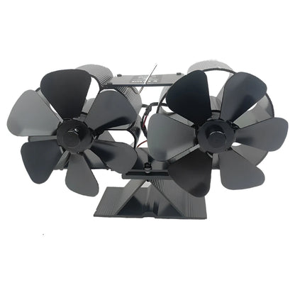 LuxeOrbit Wood Stove Fan Heat Powered Dual Silent Motors 6 Blades Non-Electric Heat Activated Fireplace Fan with Bracket and Magnetic Ther