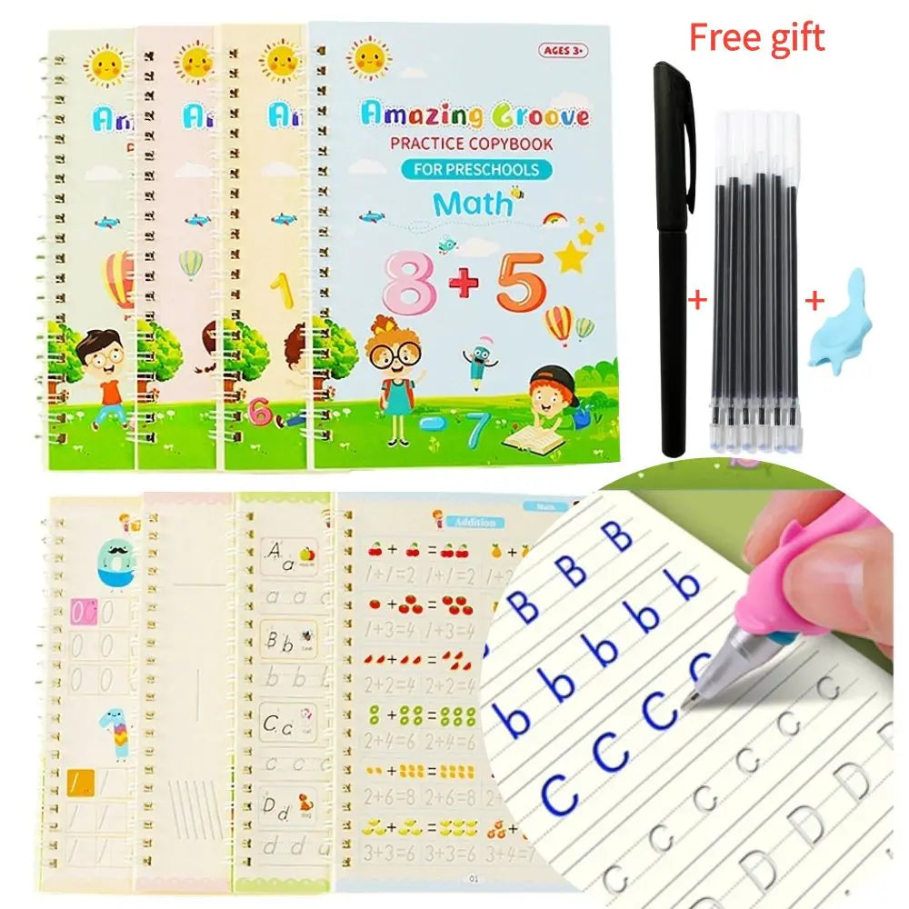 LuxeOrbit Copy Book Magic Practice Children's Book Reusable Free Wipe Children's Toys Writing Stickers English Copy Book Practice Parent