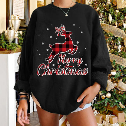 LuxeOrbit Christmas Sweatshirt Women's Merry Christmas Hoodies & Sweatshirts Crew Neck Standard Thickness Santa's Reindeer Christmas Sweat