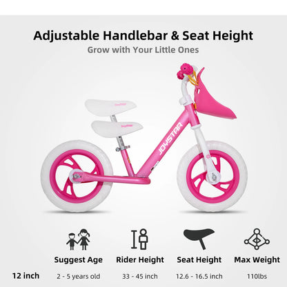 LuxeOrbit 12/14 Inch Kids Balance Bike for 18months-5 Years, Lightweight Toddler Balance Bikes with Footrest and Handlebar, Pink