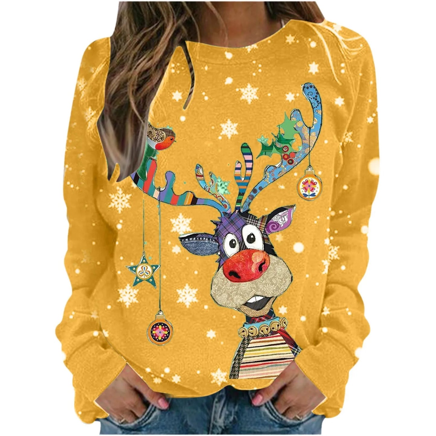 LuxeOrbit 2024 Foreign Trade Autumn Clothing New Amazon Wish AliExpress Christmas Pattern Printed Long Sleeve Round Neck Hoodie for Women