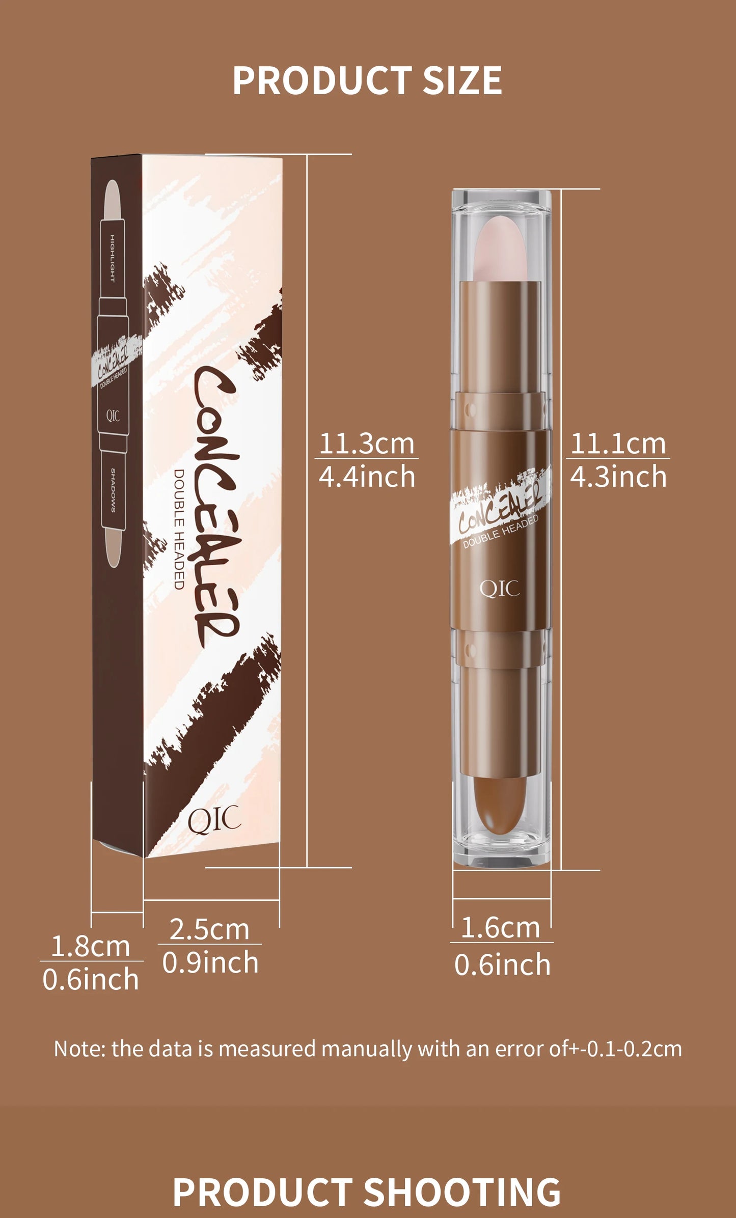 Brown Tube Dual Ended Finishing Stick Highlighting Highlighting Shadow Face Contouring Concealer Stick