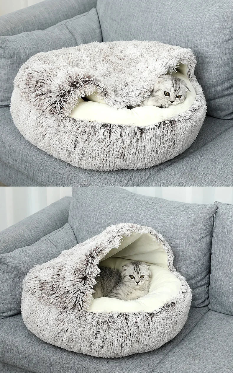 LuxeOrbit Winter Warm Shell Semi-Closed Cat Nest Pet Cat Bed Semi-Surrounded Kennel Dog Bed Closed Cat Nest