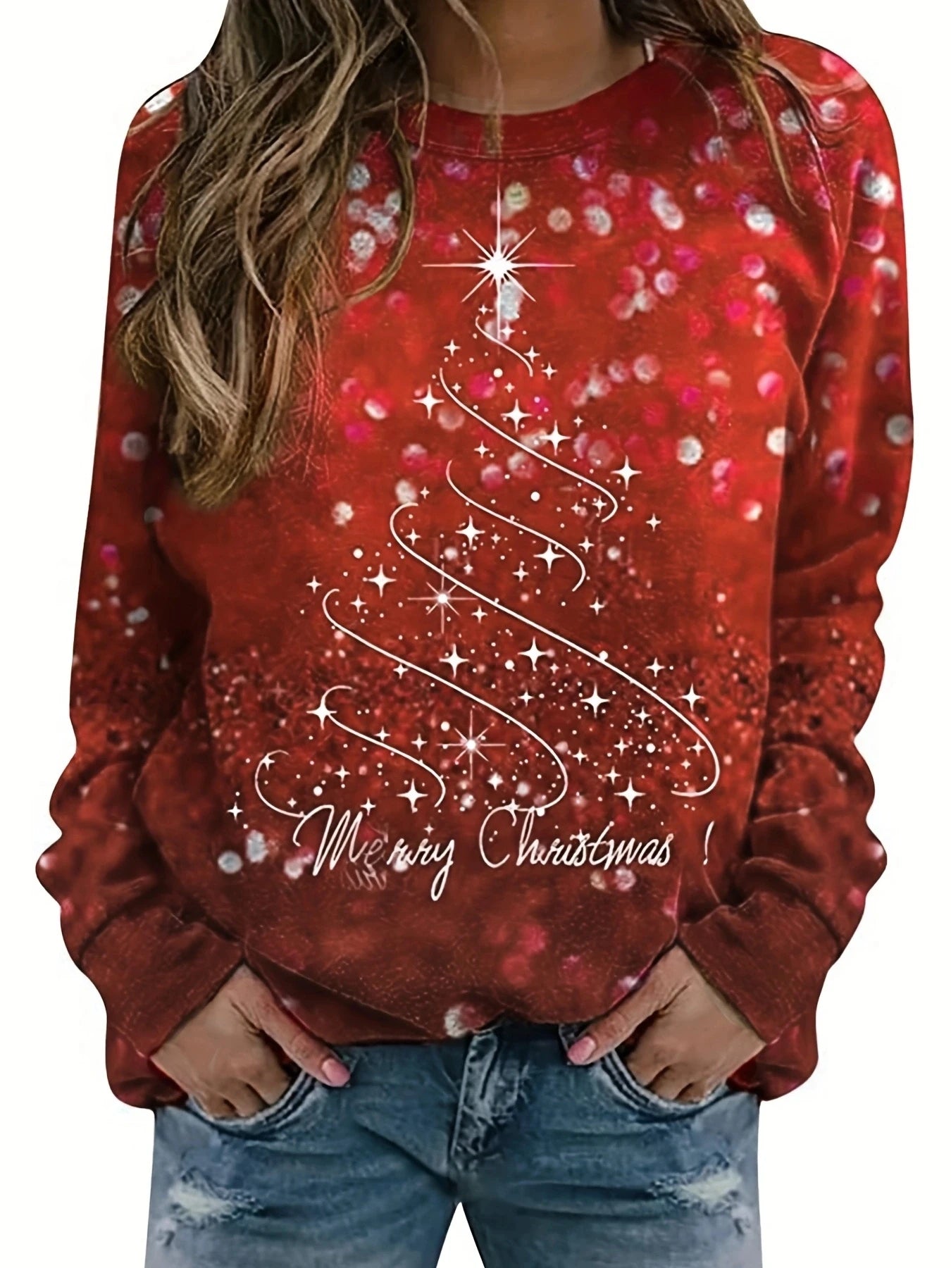 LuxeOrbit Women's fashionable Christmas personalized printed loose hoodie