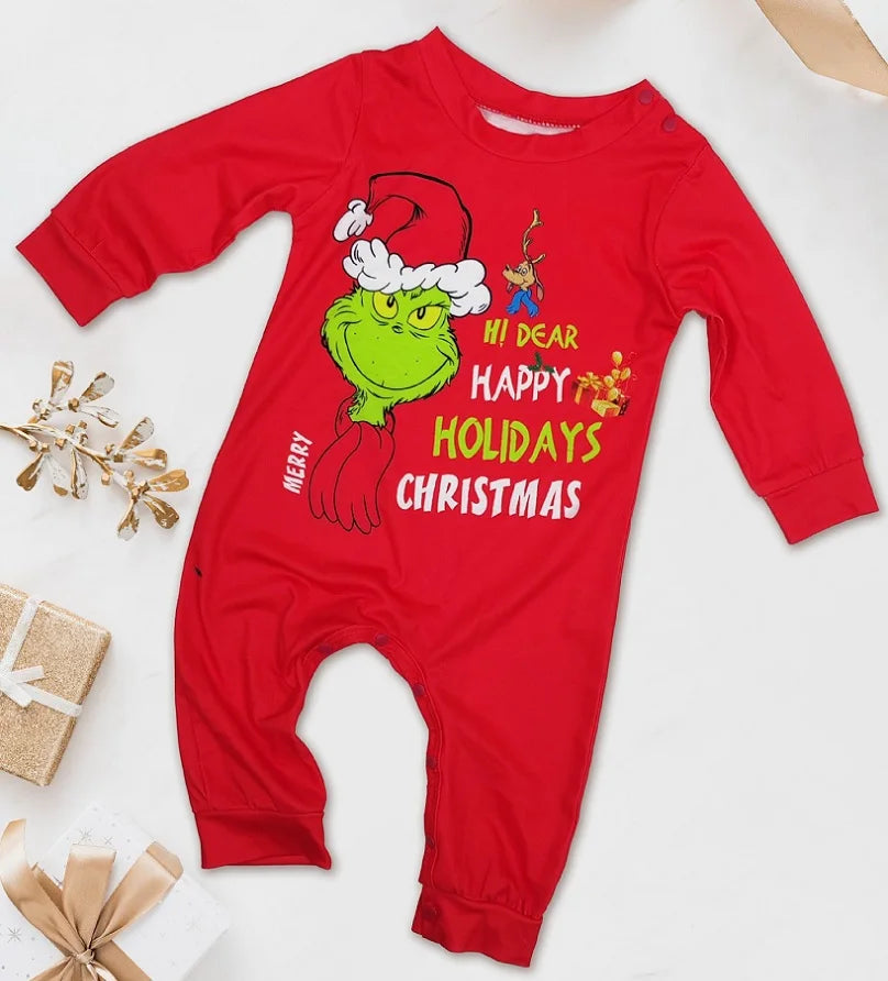 LuxeOrbit 2024 Christmas Matching Family Pajamas Xmas The GRC Cartoon Print Pjs Adult Child Clothing Outfit Set Baby Jumpsuit+Dog Clothes