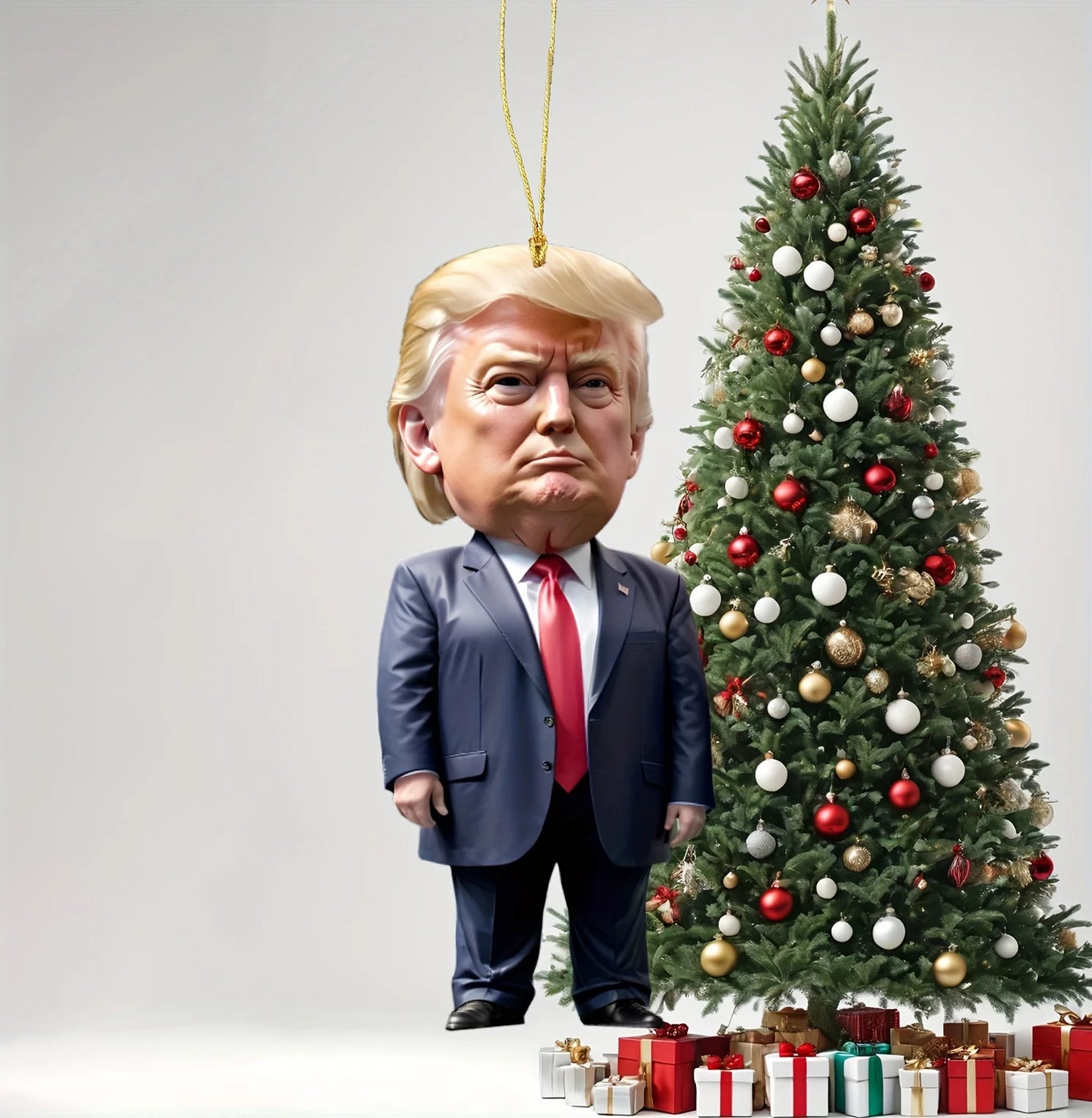 LuxeOrbit Trump-Inspired Acrylic Christmas Decor Hanging Ornament for Car and Tree Perfect Holiday Gift Funny Cartoon Pendant