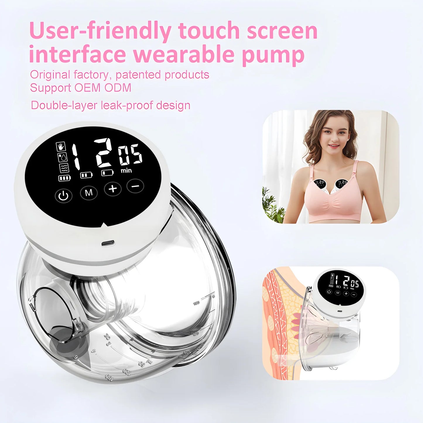 LuxeOrbit Portable Rechargeable Electric Breast Pump Integrated Silicone Breast Collector Wireless Wearable Hands Free Breast Pump