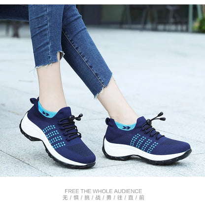 LuxeOrbit Women Walking Trainers Fashion Fly Weaving Sock Sneakers Breathe Comfort Nursing Shoes Casual Platform Loafers Non-Slip