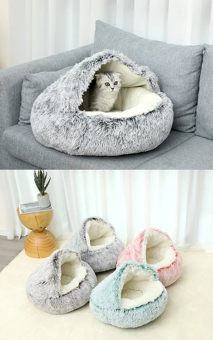 LuxeOrbit Winter Warm Shell Semi-Closed Cat Nest Pet Cat Bed Semi-Surrounded Kennel Dog Bed Closed Cat Nest