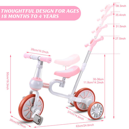 Kids Tricycles For Age 2/3/4 Years Old Girls Toddler/Baby Balance Bike Push Bike Riding Trikes Toys Birthday and Christmas Gifts