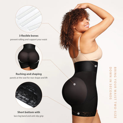 LuxeOrbit Bandage High Waisted Body Shaper Shorts Shapewear for Women Tummy Control Thigh Slimming Slip Shorts Butt Lifting Shapewear