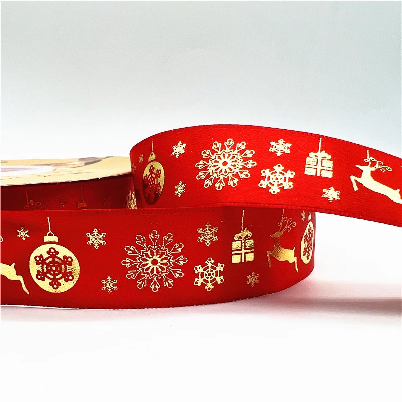 LuxeOrbit 5yards 1inch 25mm Christmas Ribbon Printed Christmas Polyester Ribbon For Handmade Design Christmas Decoration DIY Gift Packing