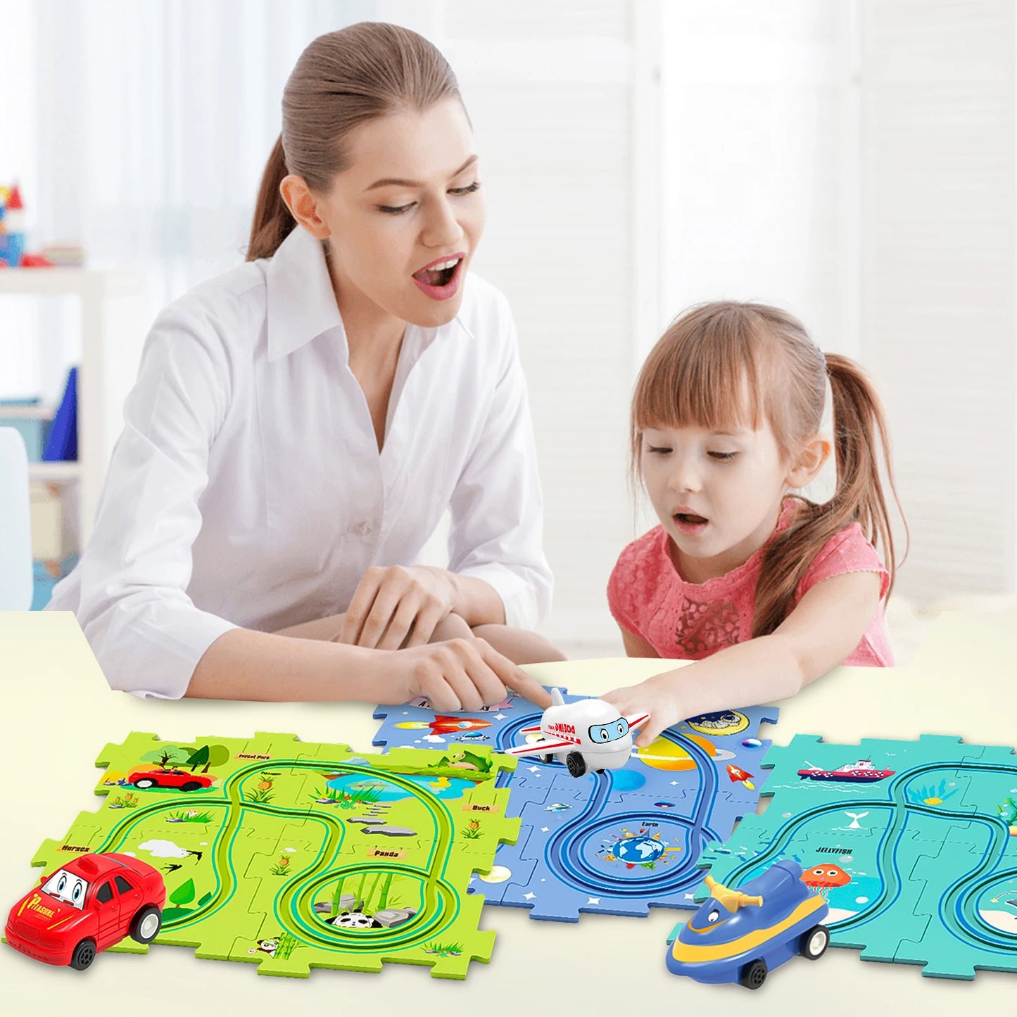 LuxeOrbit Children Puzzle Tracks Car Toy DIY Assemble Electric Automatic Rail Car montessori Parent-child Interaction Toy for Kids Gifts