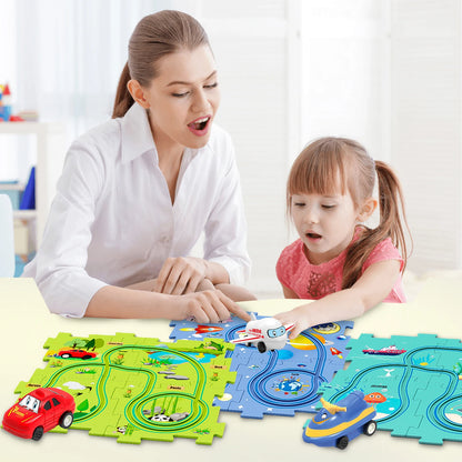 LuxeOrbit Children Puzzle Tracks Car Toy DIY Assemble Electric Automatic Rail Car montessori Parent-child Interaction Toy for Kids Gifts