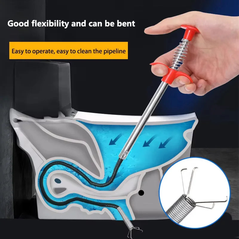 LuxeOrbit 90CM Kitchen Sink Cleaning Pipe Plunger Sinks Sewer Toilet Unclogging Spring Tube Unblocker Tool Bendable Fetcher Dredge Clip