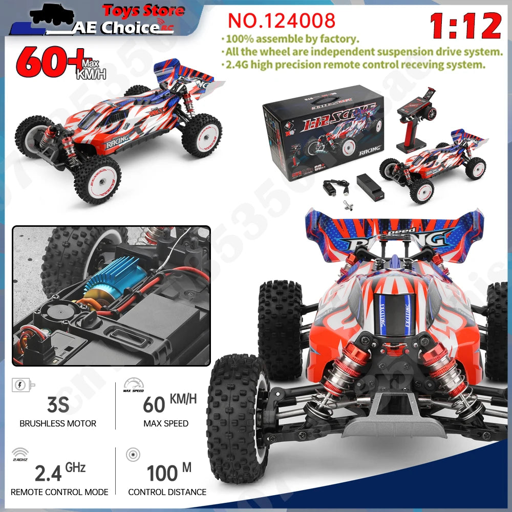 LuxeOrbit 124008 1/12 V8 Brushless RC Car 65Km/H High Speed 4WD Drive Off-Road 2.4G 11.1V 1300mAh RC Car Toy Gift